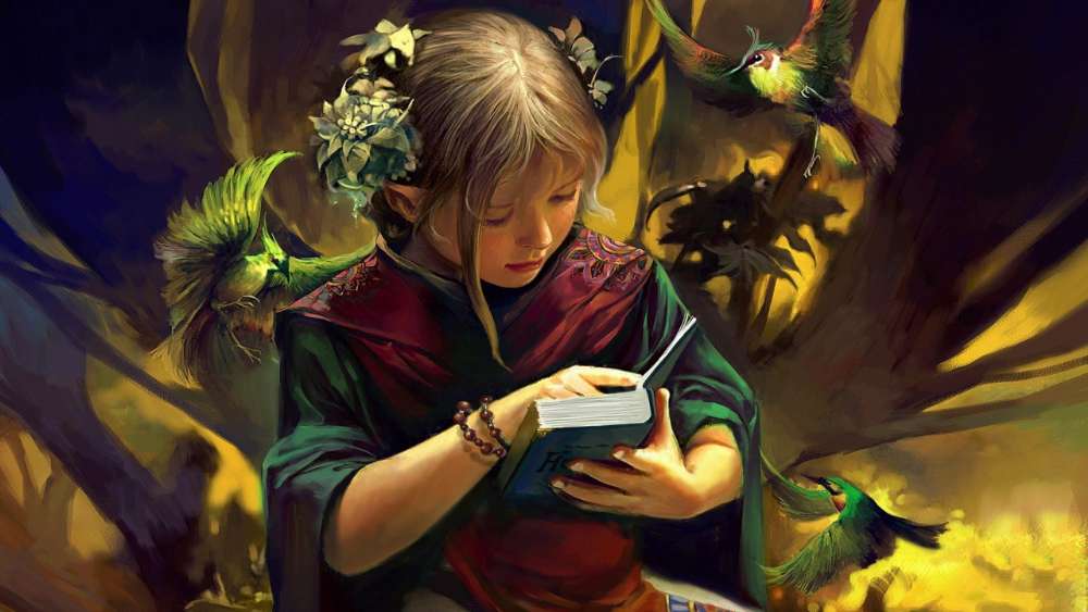 Reading girl - Fantasy art wallpaper