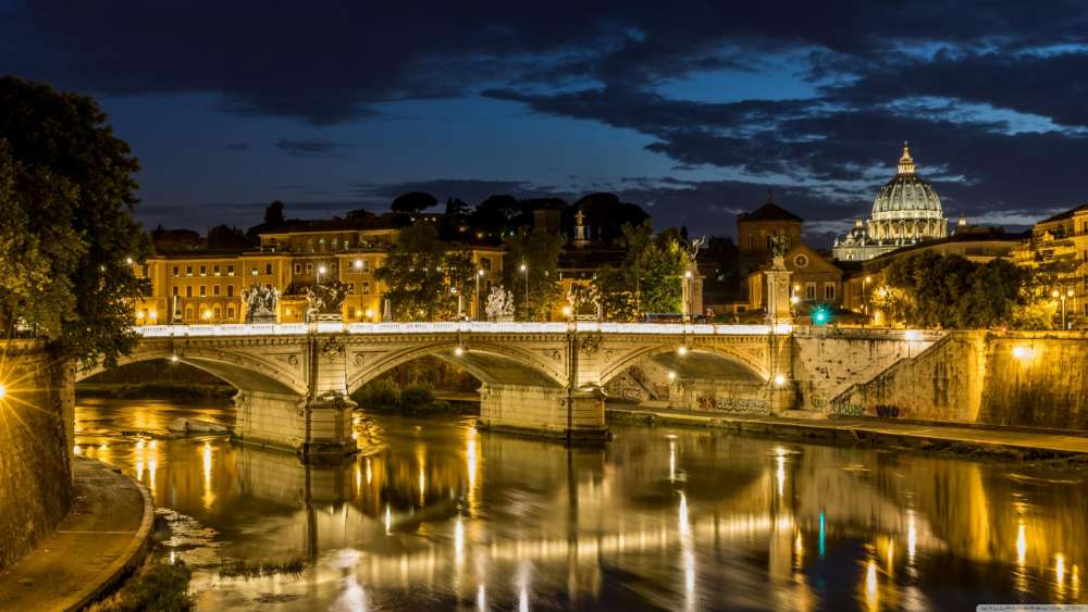 City Bridge Reflections at Night wallpaper