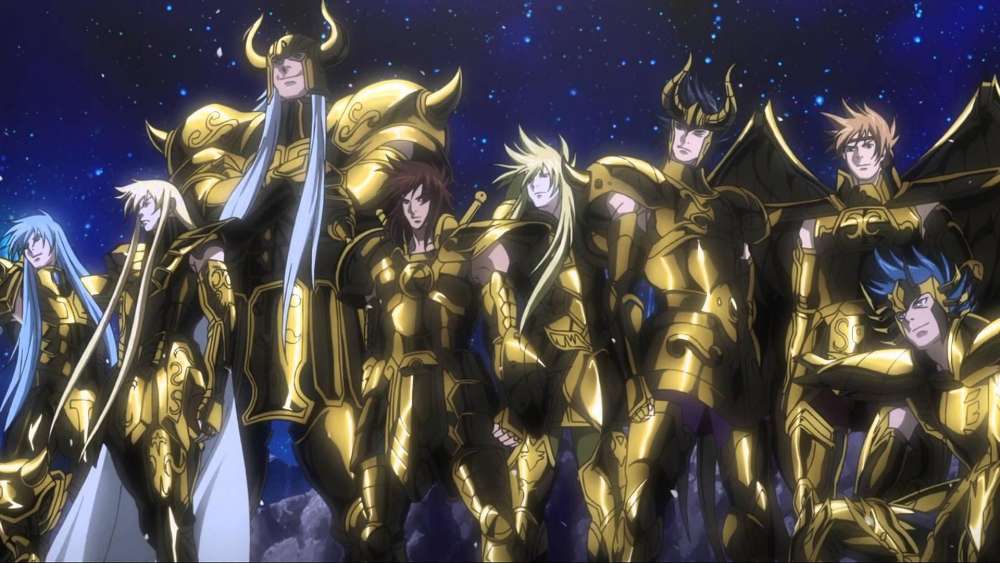 Golden Armored Warriors Under Starry Sky wallpaper