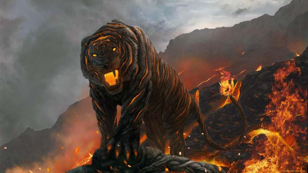 Ferocious Fiery Striped Guardian wallpaper