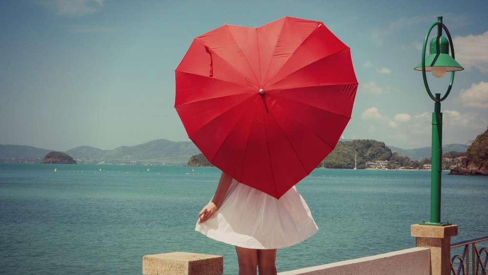 Love Under the Red Umbrella wallpaper