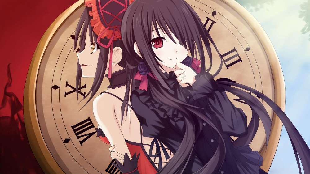 Mysterious Anime Girls with Timepiece Backdrop wallpaper