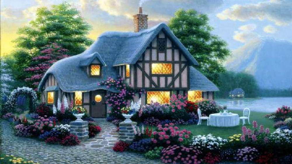 Enchanted Cottage at Twilight wallpaper