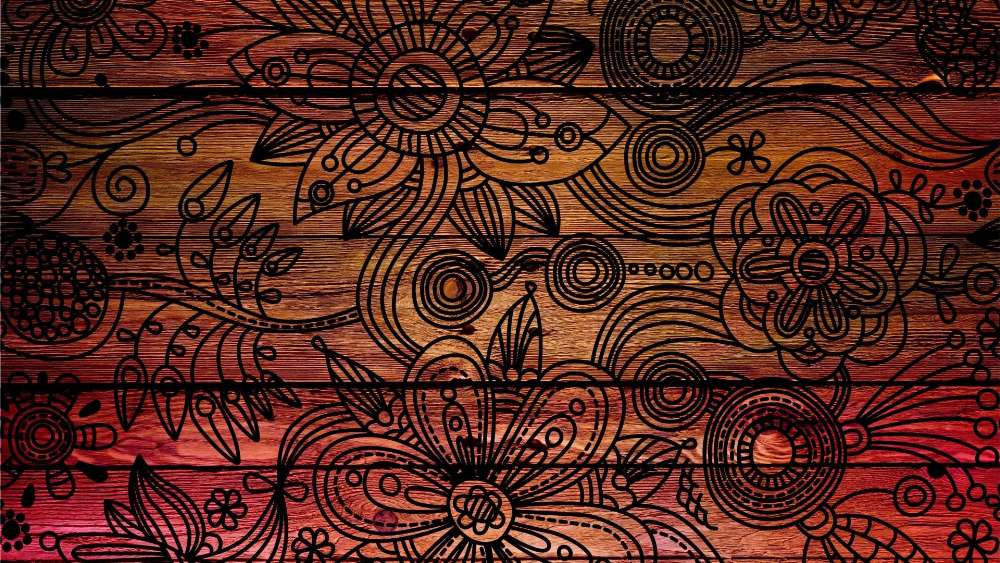 Mystical Floral Engravings on Wood wallpaper