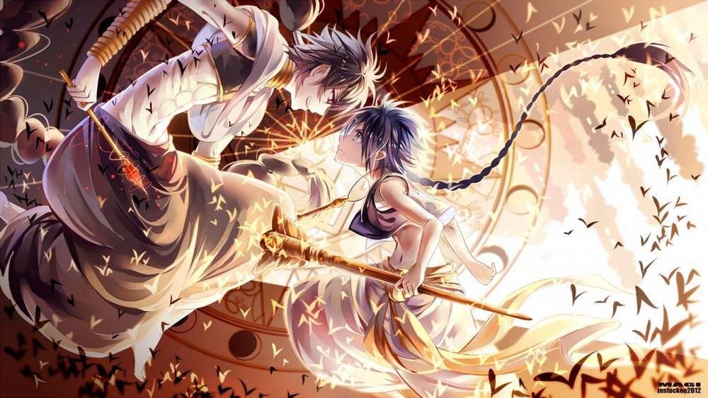 Magical Clash of Powers in Anime Battle wallpaper