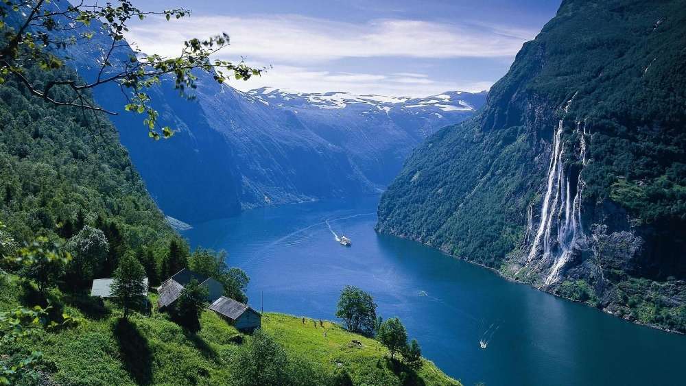 Serenity of Fiords and Cascading Waterfalls wallpaper