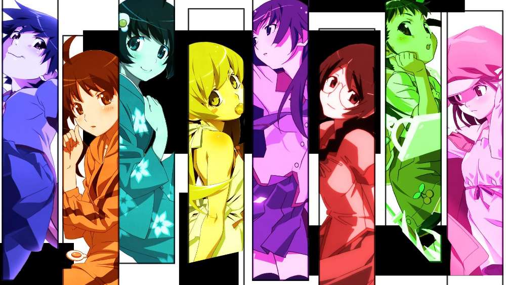 Vibrant Monogatari Series Character Montage wallpaper