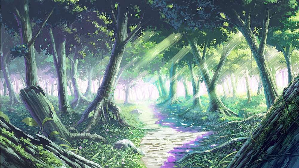 Enchanted Anime Forest Pathway wallpaper