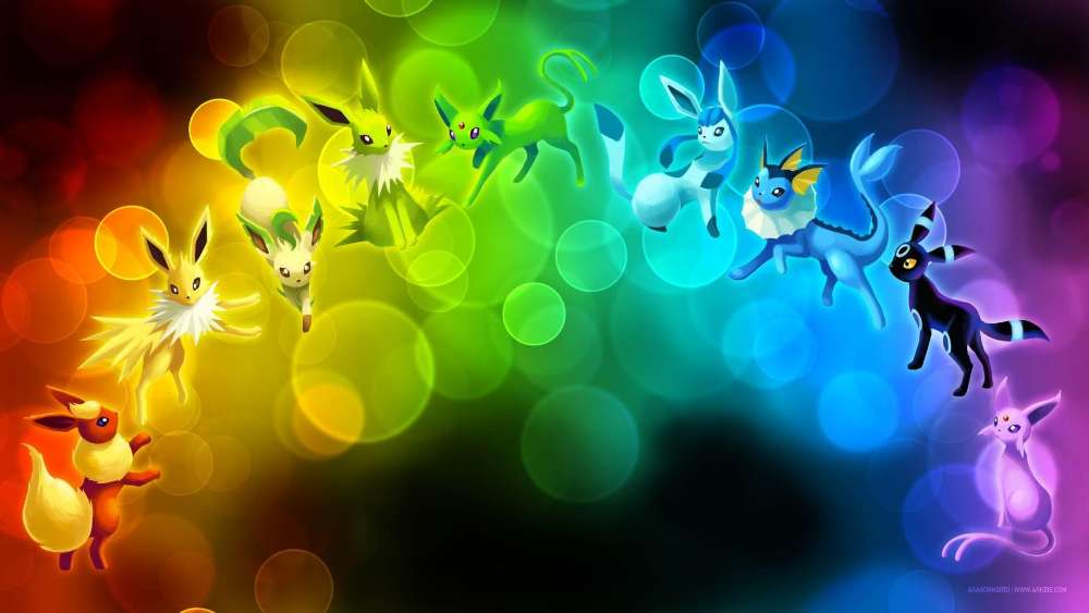 Eevee Evolutions in Rainbow Spectrum wallpaper