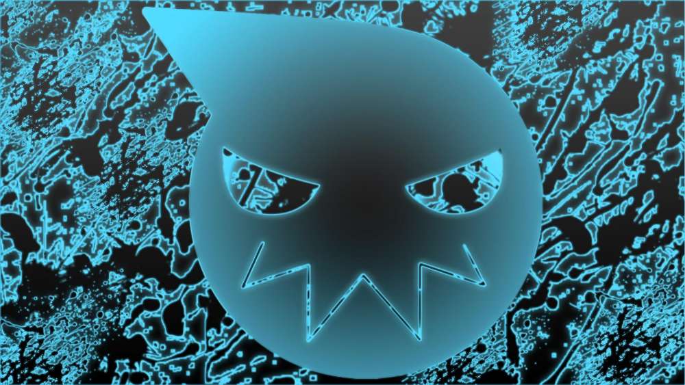 Mysterious Glowing Mask in Blue Abyss wallpaper