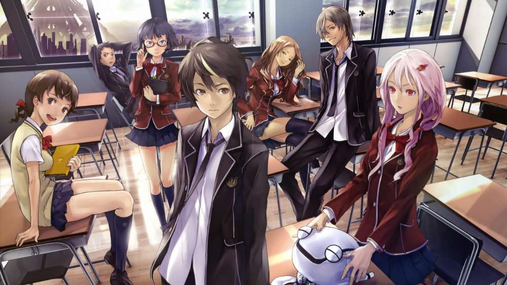 Guilty Crown Characters in Classroom Setting wallpaper