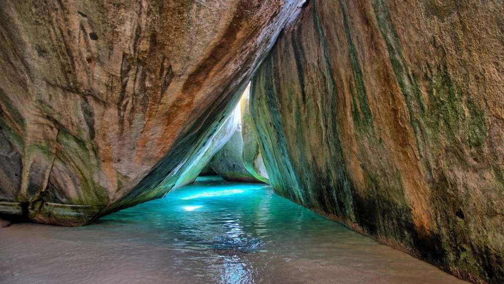 Mystical Cove Between Giant Rocks wallpaper