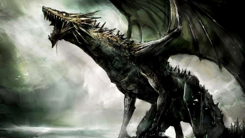 Majestic Dragon In Misty Wilderness wallpaper