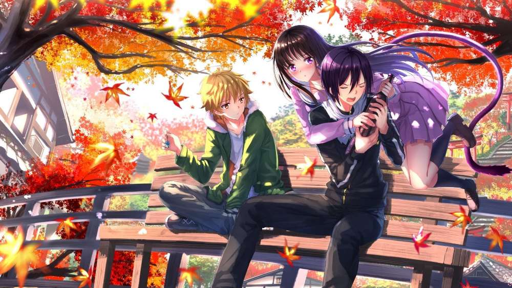 Autumn Adventure with Anime Friends wallpaper