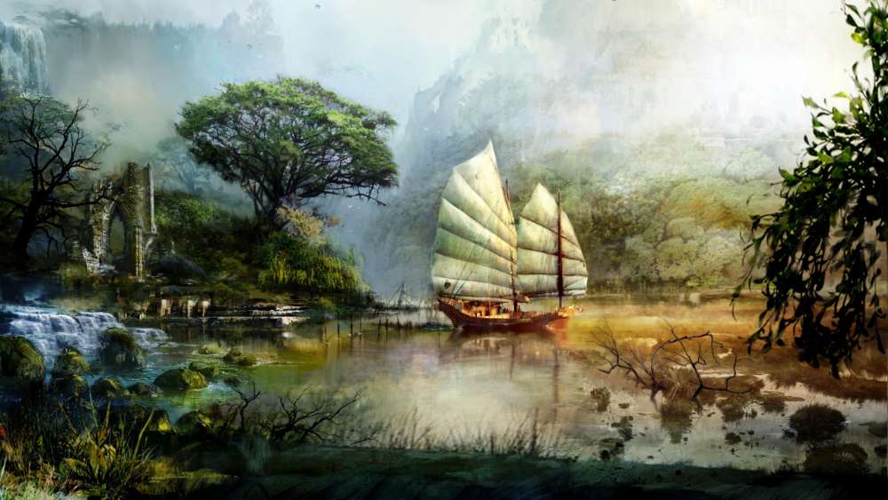 Mystical Voyage in a Fantasy Realm wallpaper