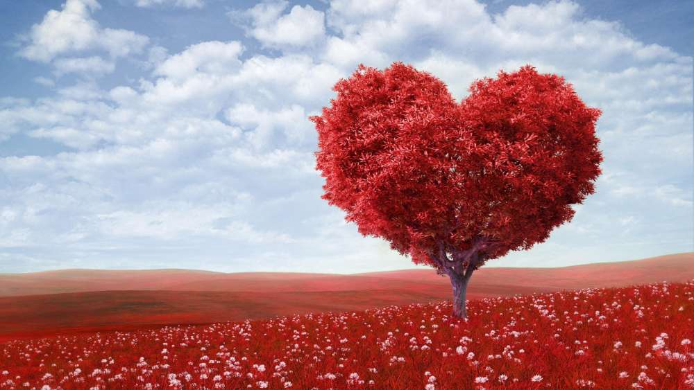 Heart-Shaped Tree in a Red Field wallpaper