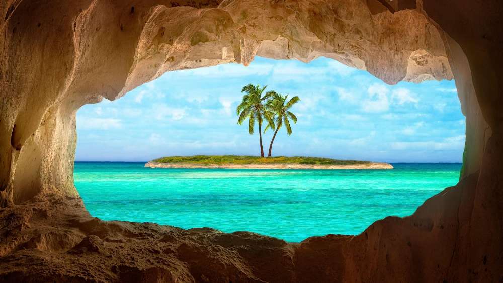 Old Indian cave on Turks and Caicos Island wallpaper