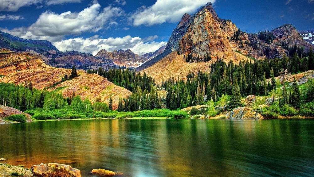 Majestic Mountain and Serene Lake Landscape wallpaper