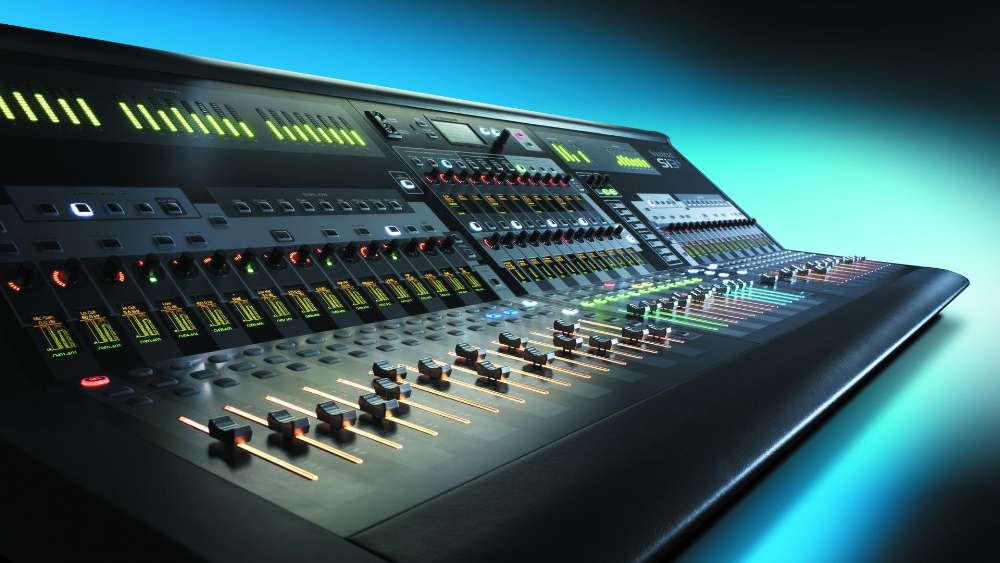 High-Tech Audio Mixing Console Illuminated wallpaper