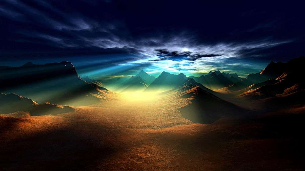 Majestic Sunrays Over Serene Valley wallpaper