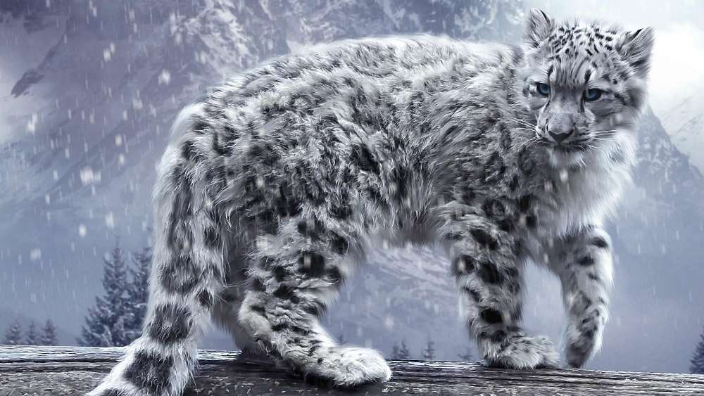 Winter's Majestic Snow Leopard wallpaper