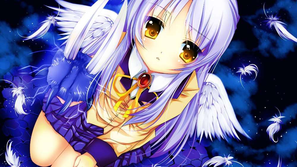 Angelic Anime Girl in Starry Night Sky wallpaper