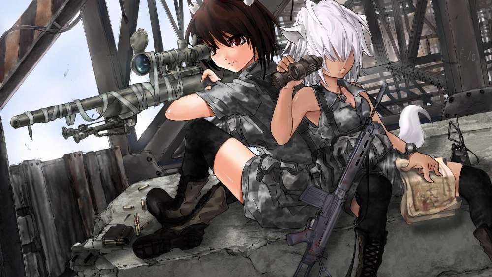 Battle-Ready Anime Soldiers in Dystopia wallpaper