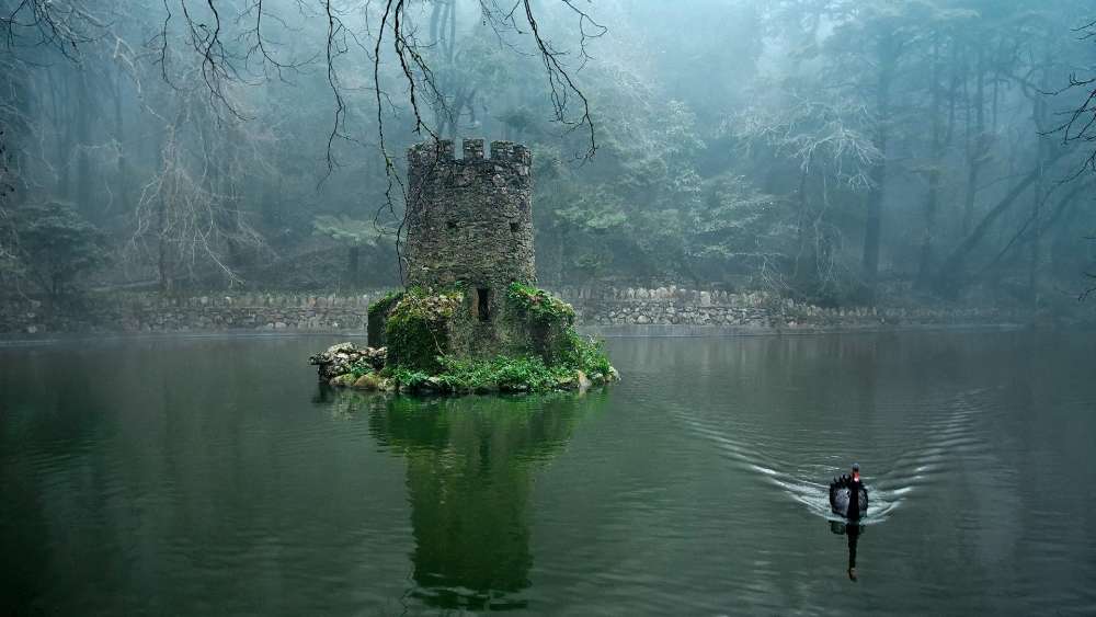 Mystical Castle in the Misty Waters wallpaper