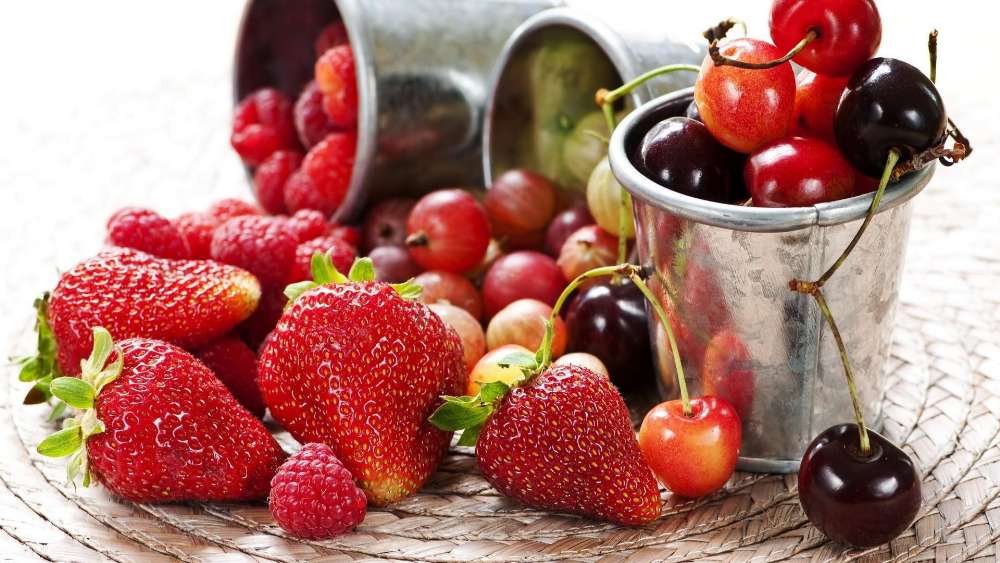 Fresh Bounty of Berries and Cherries wallpaper