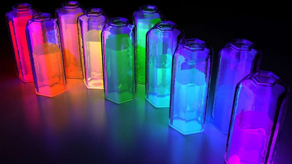 Neon Glow: Bottles in a Radiant Row wallpaper