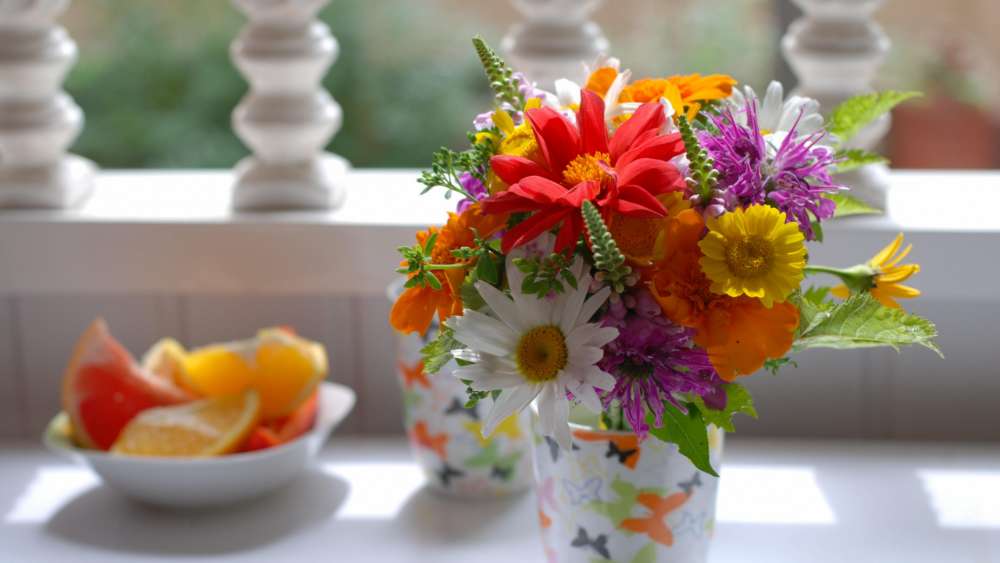 Vibrant Bouquet by a Sunny Window wallpaper
