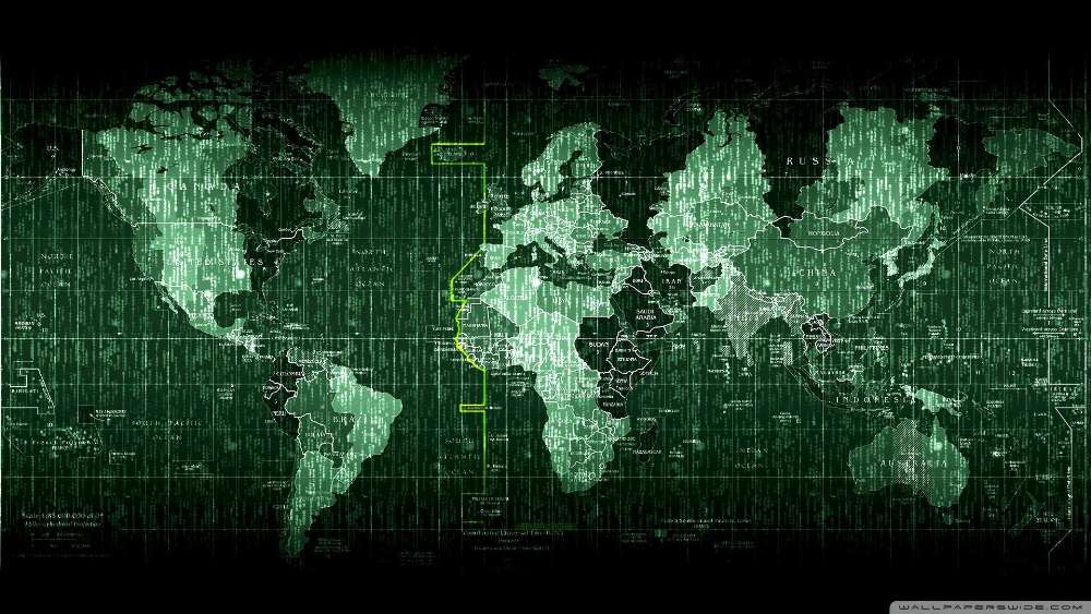 Digital World Map in Matrix Style wallpaper