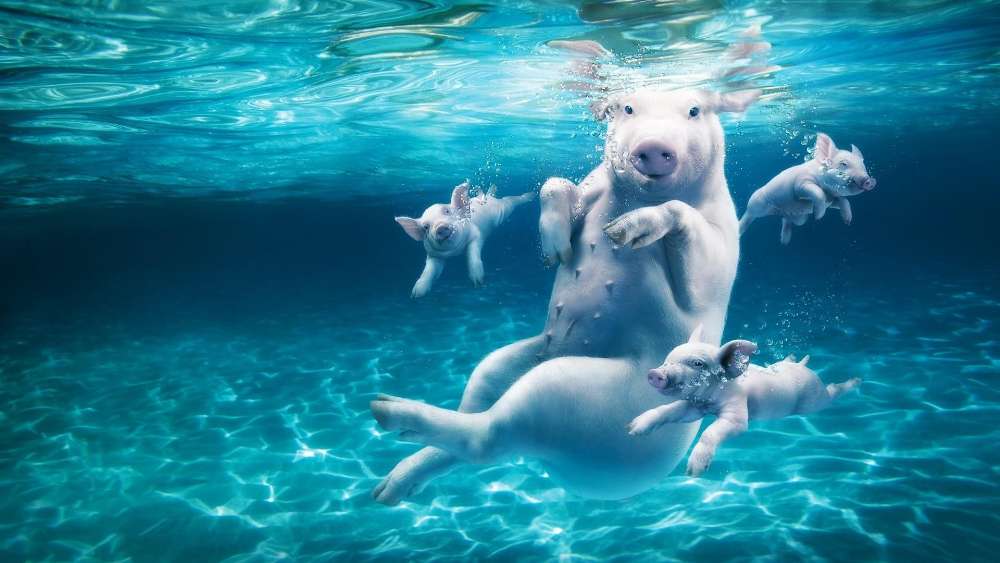 Pigs Take the Plunge in Aquatic Frolic wallpaper