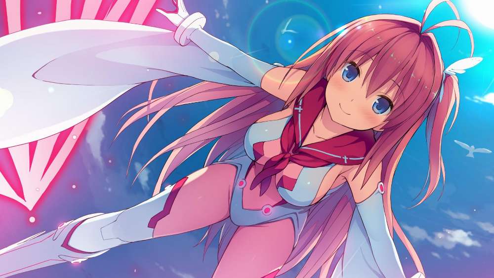 Radiant Anime Girl Amidst a Dreamy Sky wallpaper