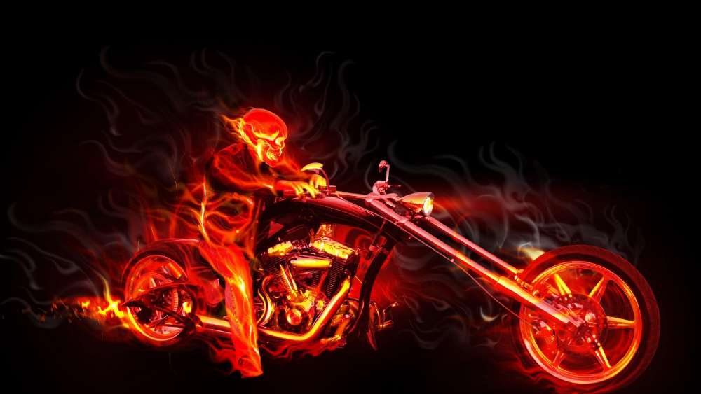 Blazing Rider on Fiery Motorcycle wallpaper