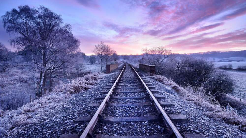 Purple landscape with railway wallpaper