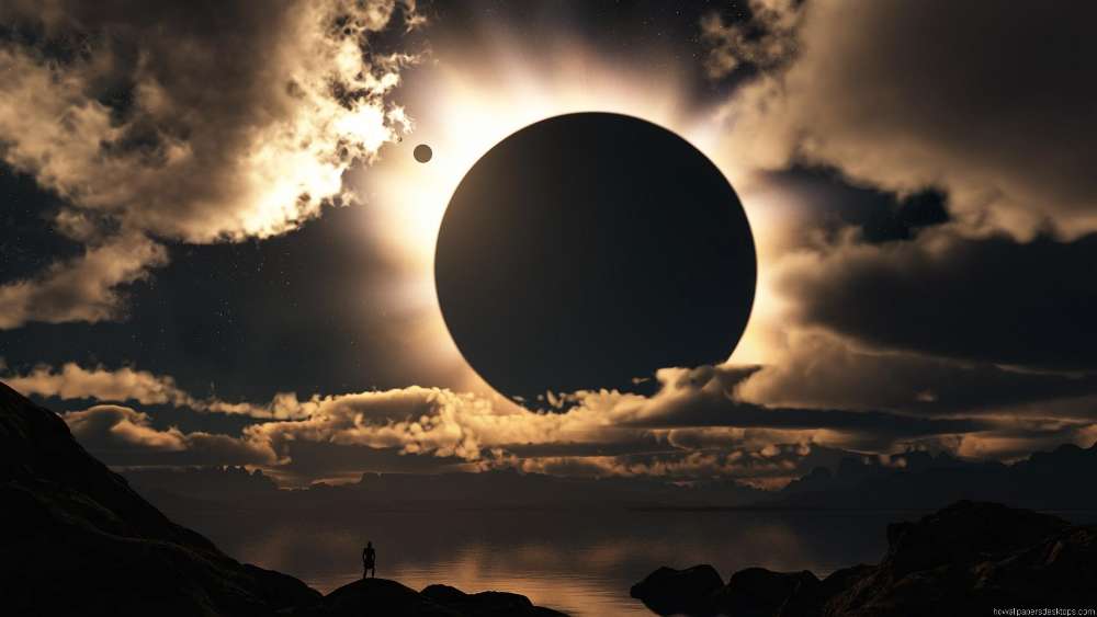 Eclipsed Sky Amidst Clouds wallpaper