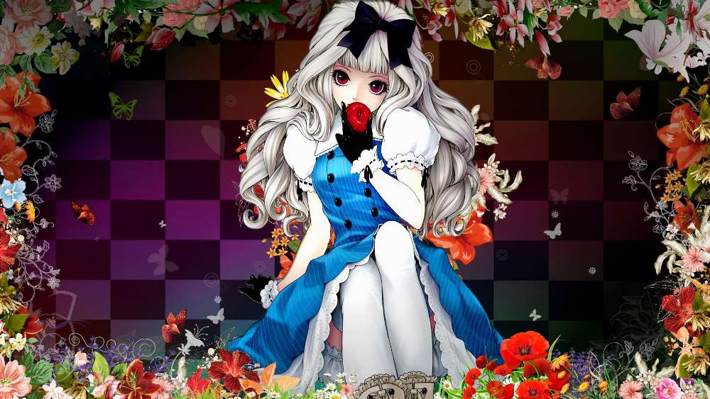 Enchanted Alice in a Floral Wonderland wallpaper