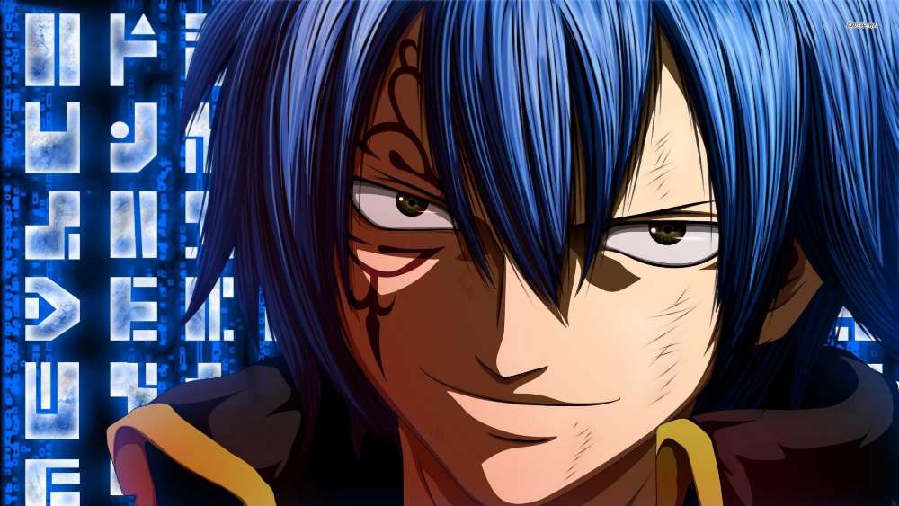 Blue-Haired Anime Warrior in Battle Stance wallpaper