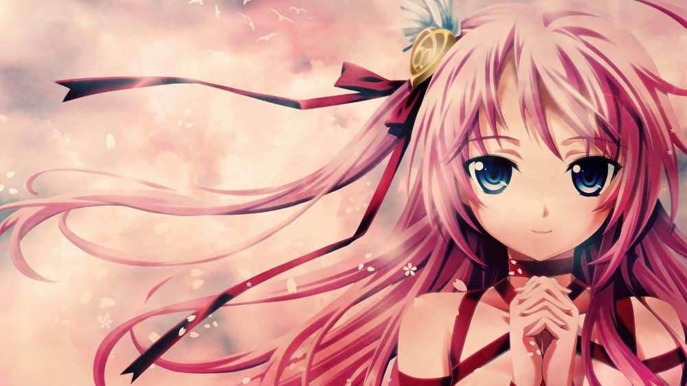 Ethereal Anime Maiden with Pink Tresses wallpaper