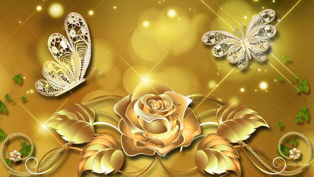 Golden Elegance in Blooming Harmony wallpaper