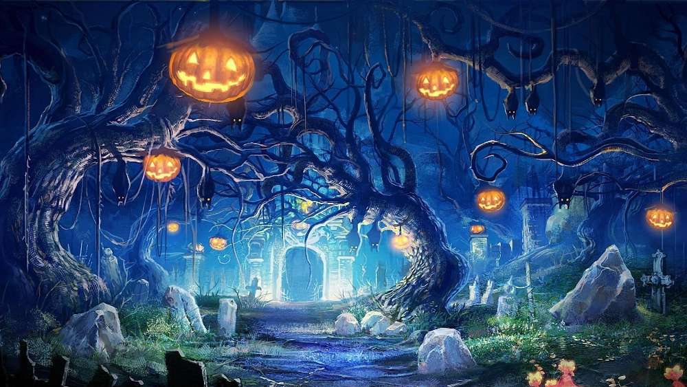 Spooky Halloween Night at the Haunted Castle wallpaper