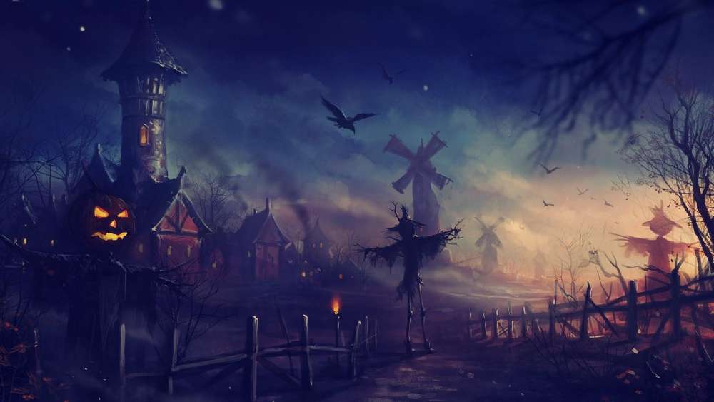 Spooky Halloween Night Scene wallpaper