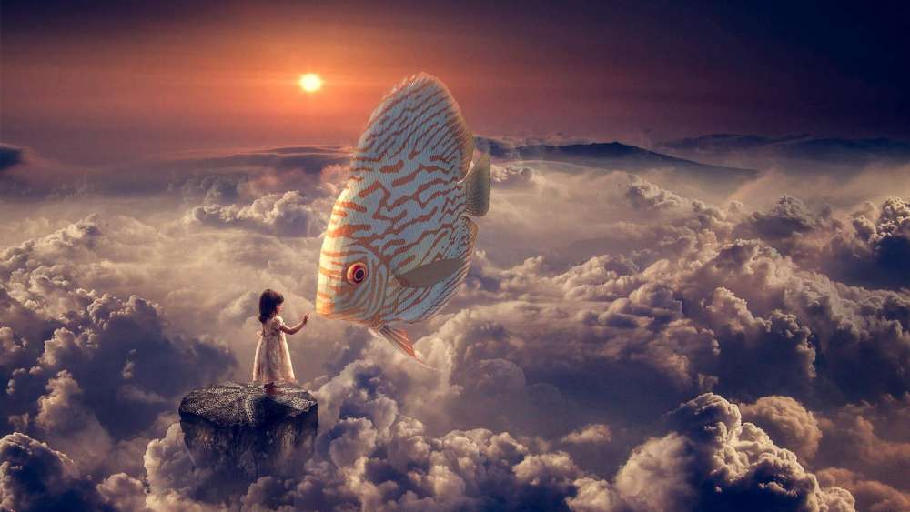 Whimsical Encounter Above the Clouds wallpaper