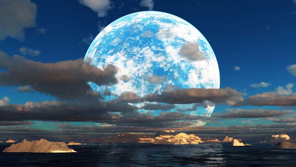 Majestic Earthrise Over Tranquil Waters wallpaper