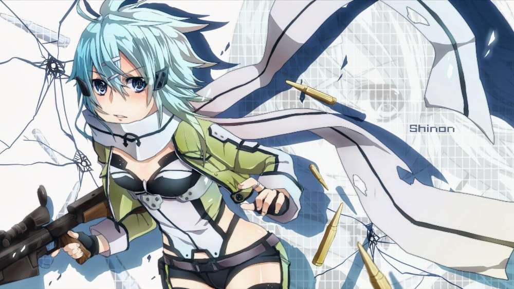 Sinon from Sword Art Online Dynamic Action Pose wallpaper