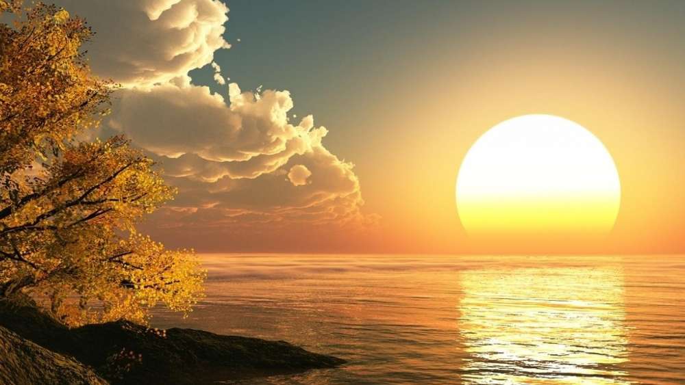 Golden Sunset Over Tranquil Sea wallpaper