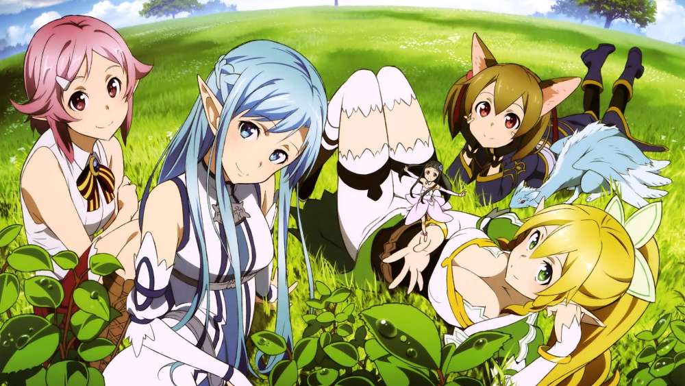 Anime Friends in a Serene Meadow wallpaper
