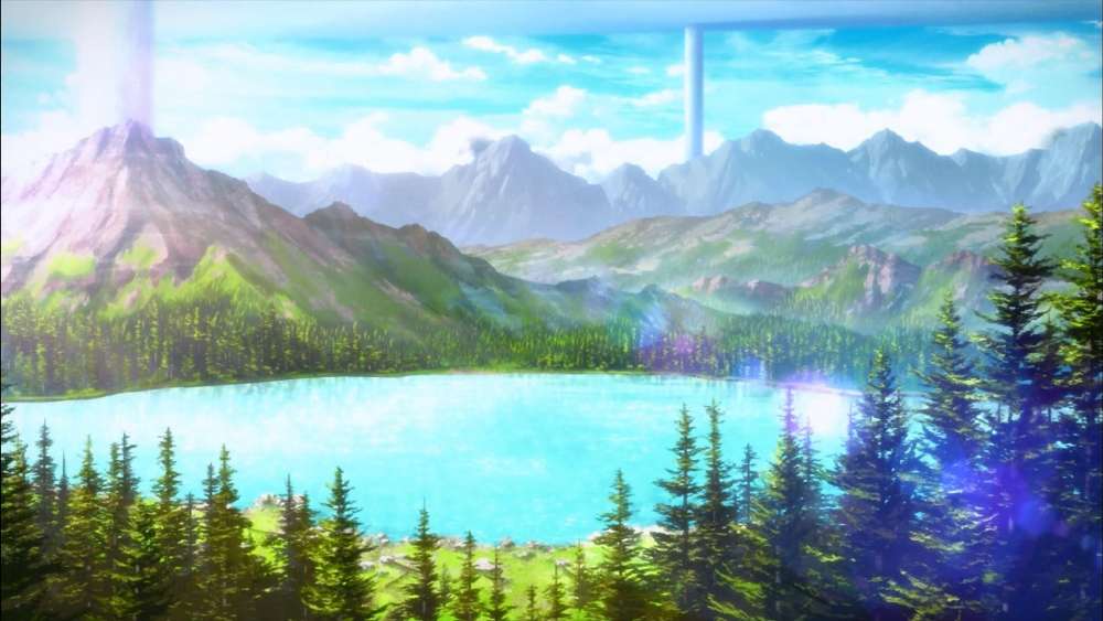 Mystic Lake Amidst the Anime Mountains wallpaper