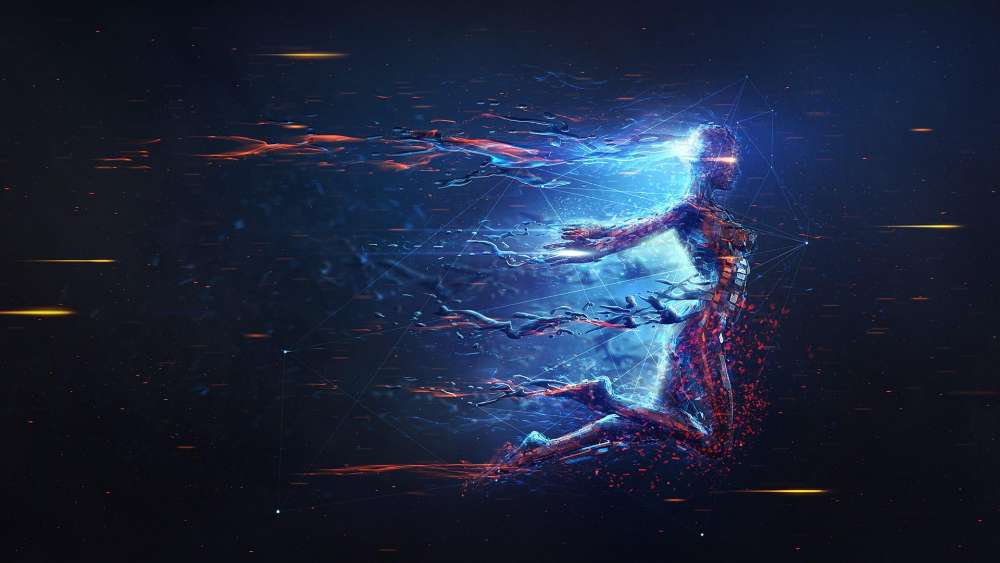 Ethereal Runner in the Digital Void wallpaper